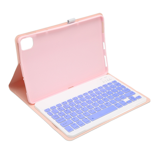 Mini trådlöst tangentbord 11 tum vattentätt ultratunt tyst skrivande bärbart tangentbord med läderfodral för Pad5 Pro5 rosa