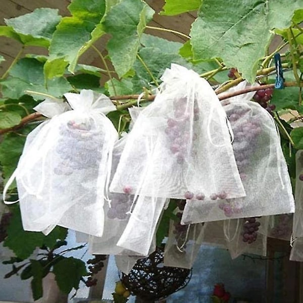 50 stk fruktbeskyttelsesposer med snor, anti-fugle hagenett for druer og jordbær, netting for skadedyrbekjempelse - 20x30 cm