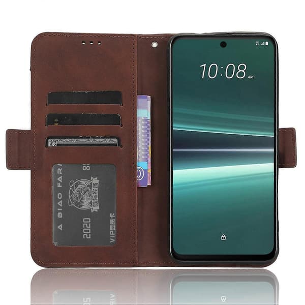For HTC U23 Pro 5G Phone Case in PU Leather with Multiple Card Slots and Stand Wallet Brown