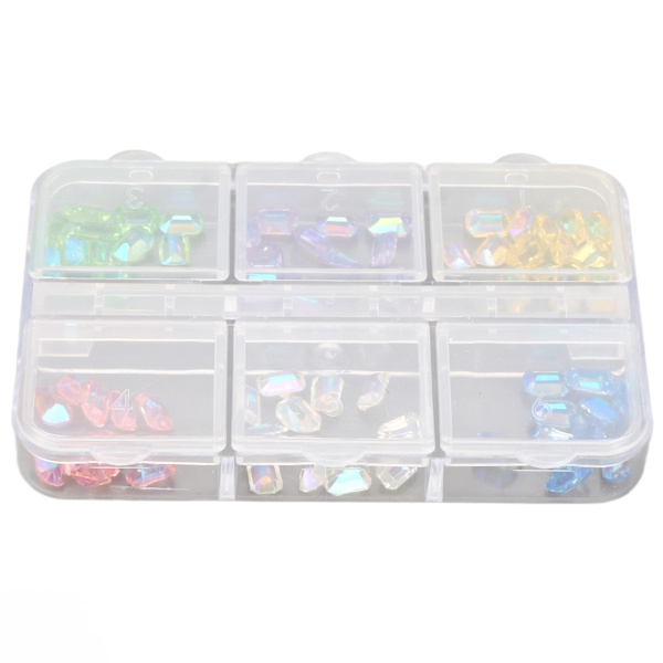 Nail Art Asusteet 6 laatikkoa Kynsi strassit Tee itse kynsikristallit Kahdeksankulman muotoiset strassit