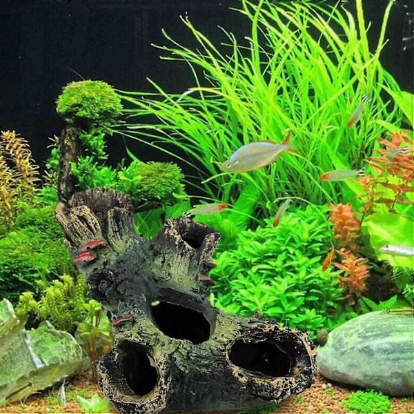 Akvarietræstamme Dekorationer 3 Dele Resin Hul Træstamme Ornamenter Hule Klippe Dekorationer til