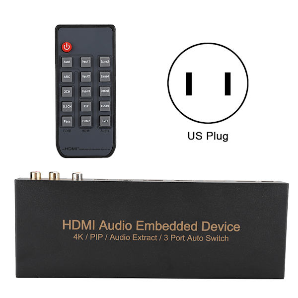 HDMI 3x1 Digitaalinen optinen audio ulostulosovitin Adapteri Muunnin Upotettu laite (100-240V)US