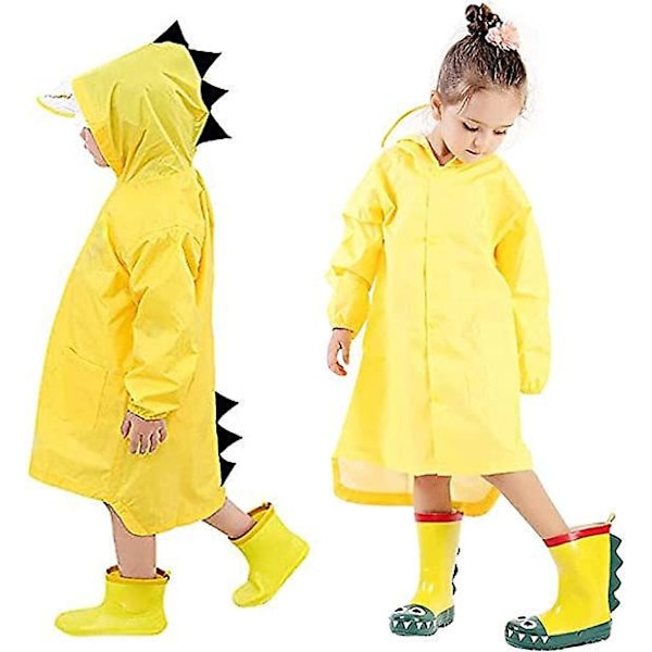 Unisex Regnkappa för Barn, Söt Ängel-Dinosaurie för Barn Lättviktig Polyester Regnkappa Utomhus Tecknad Regnkappa, Bärbar Regnkappa med Huva för Skola Vandring