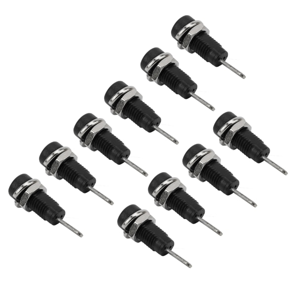 10 stk J.40003 2 mm Banana Jack Panel Socket Extended Post Plug Adapter for elektronisk instrument Svart