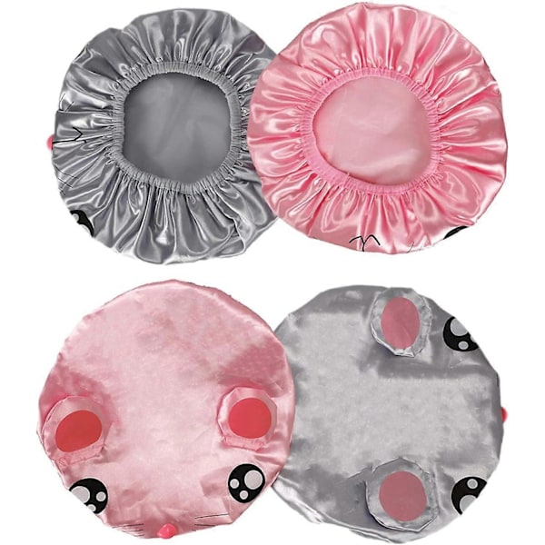 2 x Dusjhette med morsomt design, dobbelt lag, vanntett, elastisk for barn