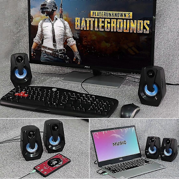 PC Gaming LED Högtalare Surroundljudsystem Hög Djup Bas USB Kabelansluten PC Laptop Dator Skrivbordshögtalare Zekai