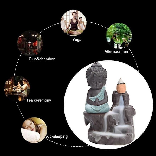 Håndrullet Røgelsesbrænder til Hjem, Kontor, Soveværelse, Yoga - Buddha Statue (Lyseblå)