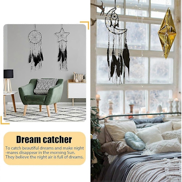 3 Stykker Macrame Drømmefanger Måne Sol Stjerne Design Vævet Vægophæng Dekoration Håndlavet