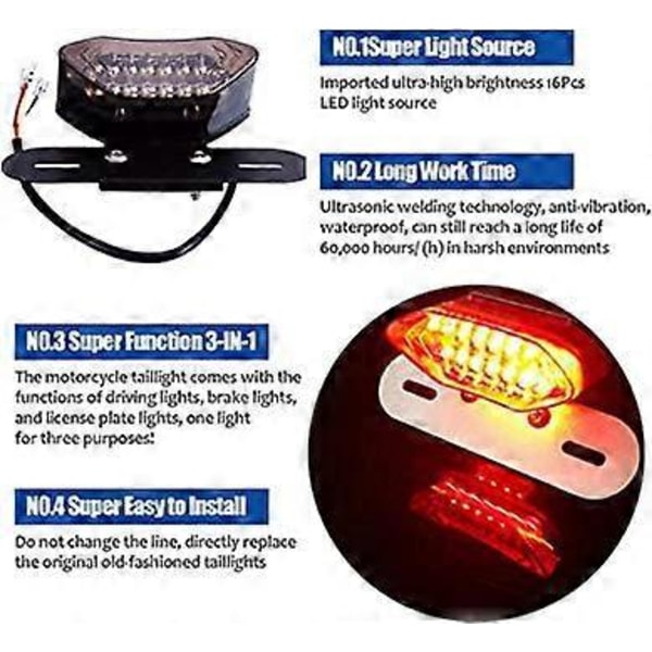 12V Motorcykel Integreret Bremse Baglygte Blinklys Nummerpladebeslag LED Universal Motorcykel Baglygte (Sort Beslag Røget Dæksel)