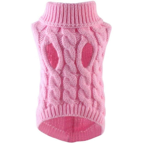 Hundetrøje Varm kæledyrsfrakke Strikket uld Vintertrøje til små og mellemstore hunde (Pink, Xl)
