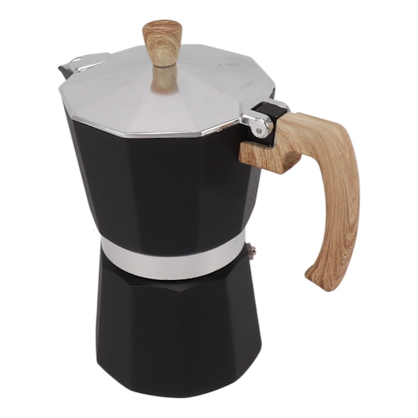 Moka-kahvinkeitin, alumiiniseos, nopea lämmitys, mukava kahva, kahdeksankulmainen, 150 ml, musta, sopii kaasu- ja sähköliedelle
