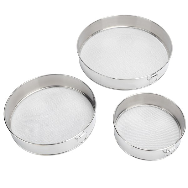 3 stk. melsi 304 rustfrit stål rund melpulver filter sigte bage redskab