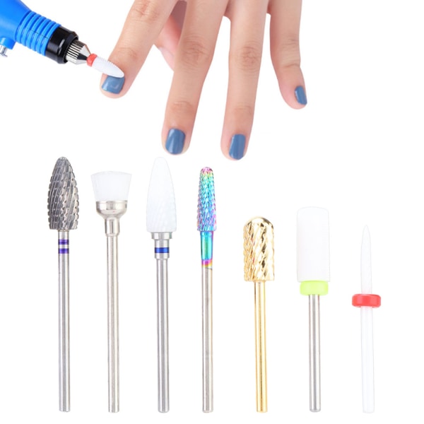 7 stk Profesjonell Nail Art Slipehode Fjerning av død hud Neglesliping PoleringshodeTZ-7