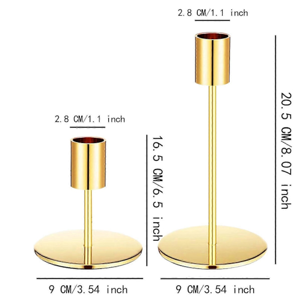 2 x Ljusstakehållare Robust Retro för Hem Vardagsrum Middag Guld