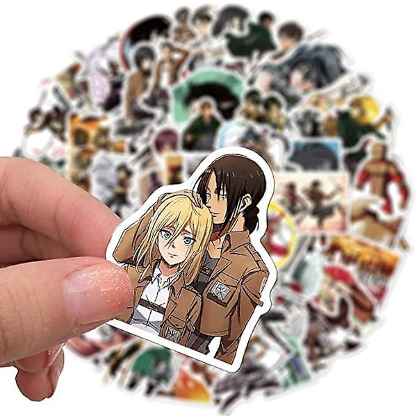 Kannettavan tietokoneen tarrapakkaus 100 kpl, Attack on Titan -aiheisia uniikkeja tarroja, hienoja vesipullo-, muistikirja-, kitara-, skeittilauta- ja matkatavaratarroja teini-ikäisille (Attack on Tita