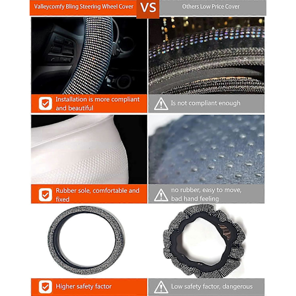 Rattmuff för Kvinnor, Bling Kristall Diamant Glittrande Bil SUV Rattmuff, Universal Passform 15 Tum (Röd Diamant)