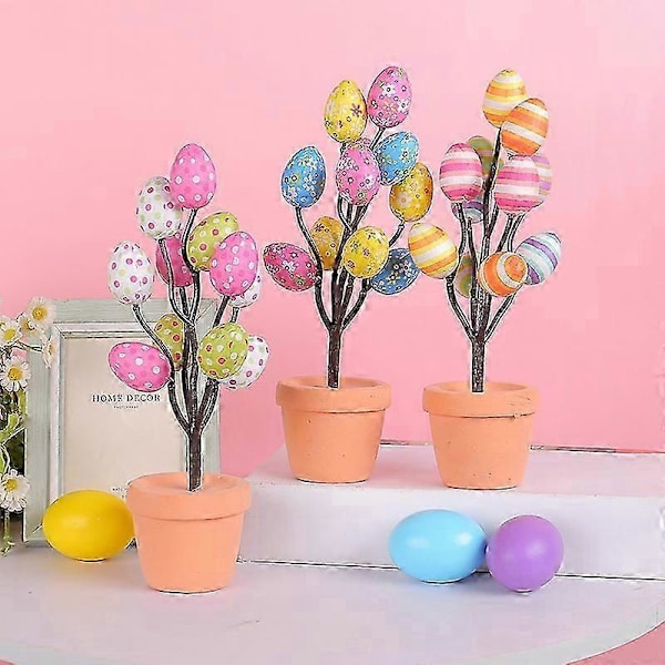 Påsk Simulation Ägg Krukväxter Tecknade Tryckta Ägg Påsk Skrivbordsdekoration Ornament N3-28 liten blomstil