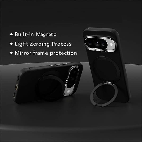 ABEEL Compatible with Google Pixel 10 / 10 Pro Magnetic Case Ring Stand Liquid Silicone Feel PC Phone Case Black