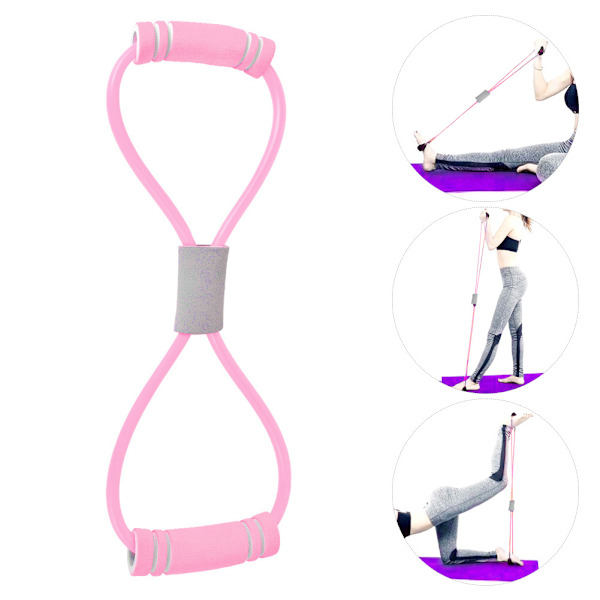 2st 8-format dragrep Bröstexpanderare elasticitetsbälte Stretching rem Yoga Fitness rosa