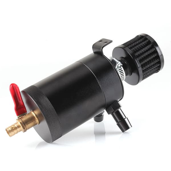 Universell oljeoppsamlingstank med 2 porter, dreneringsventil, pusteventil, baffel, 150 ml kapasitet
