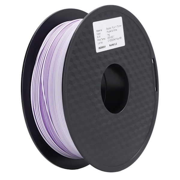 3D-printer PLA-filament dobbelt farve lilla hvid pæn ledningsføring jævn udskrivning silkeblødt udseende printerfilament