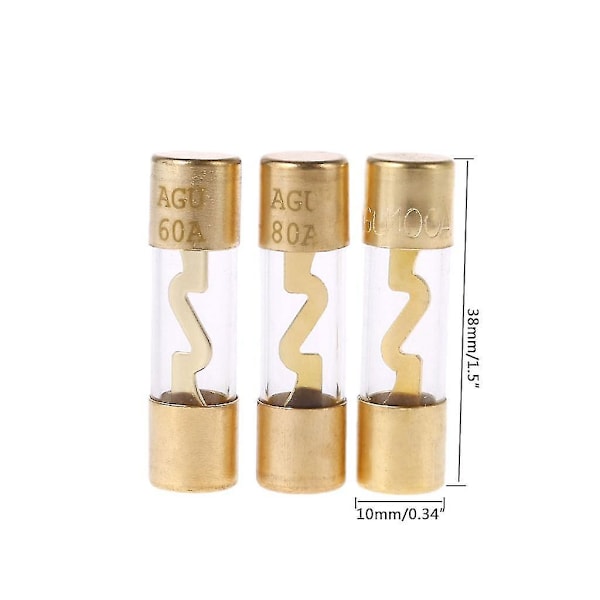 Guldpläterade AGU-bilförstärkarsäkringar i glas (5-pack) 60A guld