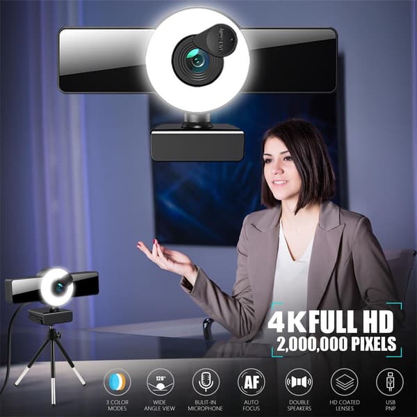 4K HD Webcam med mikrofon Autofokus 1080P HD Webcam USB PC Bærbar Webkamera med dæksel Stativ