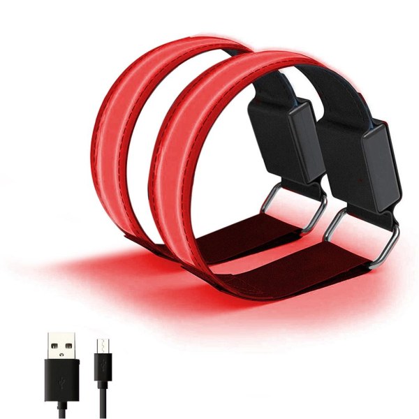 2 stk LED-armbånd USB oppladbart reflekterende bånd Justerbart sikkerhetslys opp armbånd for utendørs jogging Løping Sykkelsport