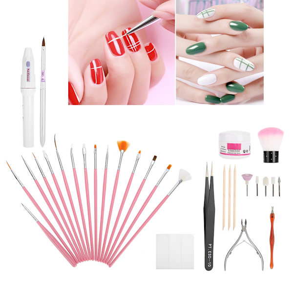 Professionellt nagelkonstverktyg nagelbandstrimningskvarn pusher set gelborstar kit