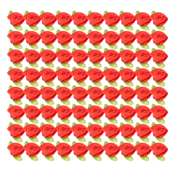 450 st mini sidenband rosor dekoration båge blomma med blad prydnad för DIY sömnad hantverk röd