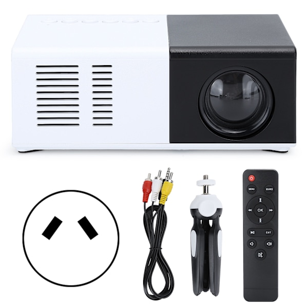 Mini projektor bærbar sort/hvid LED projektionsmaskine med stativ 100‑240VAU stik