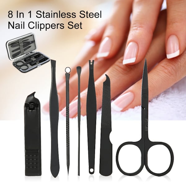8 i 1 Nagelklippare i rostfritt stål Set Nagelmanikyrsats 02#