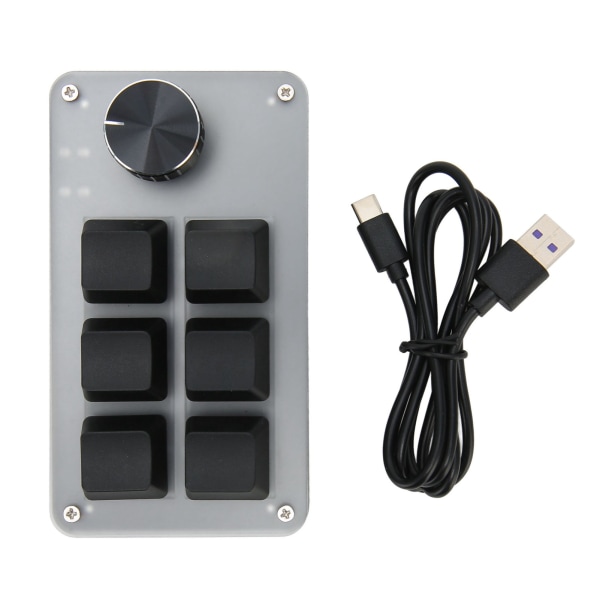 Minitastatur med 6 taster med knott RGB lyseblå bryter Kablet tilkobling Plug and Play DIY Programmerbar enhånds mekanisk tastatur