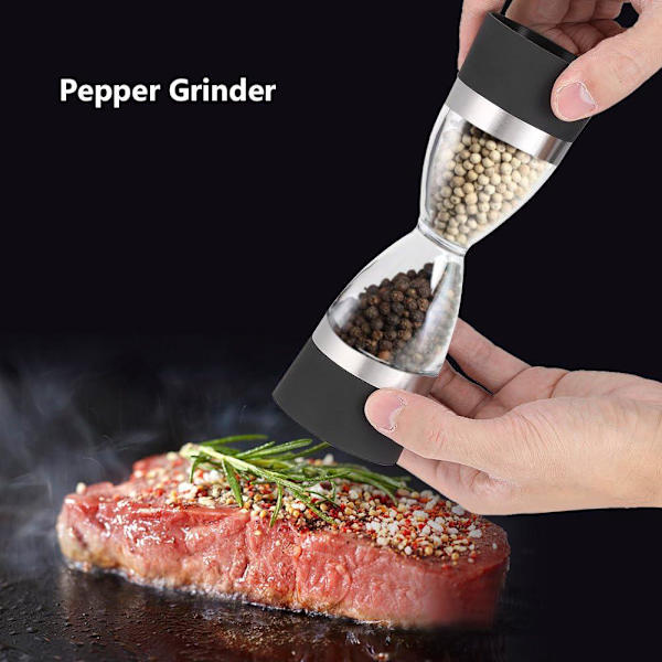 Manuell to-i-ett salt- og pepperkvern (svart) med justerbar keramisk rotor