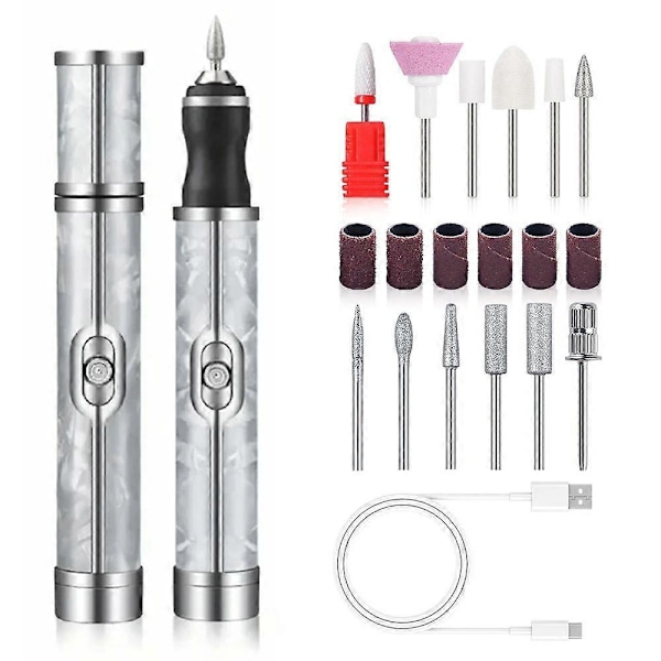 YIKOOLIN Elektrisk Nagelborrmaskin 20000RPM Professionell Manikyr Pedikyr Verktyg med Akryl och Gel Nagelset Vit