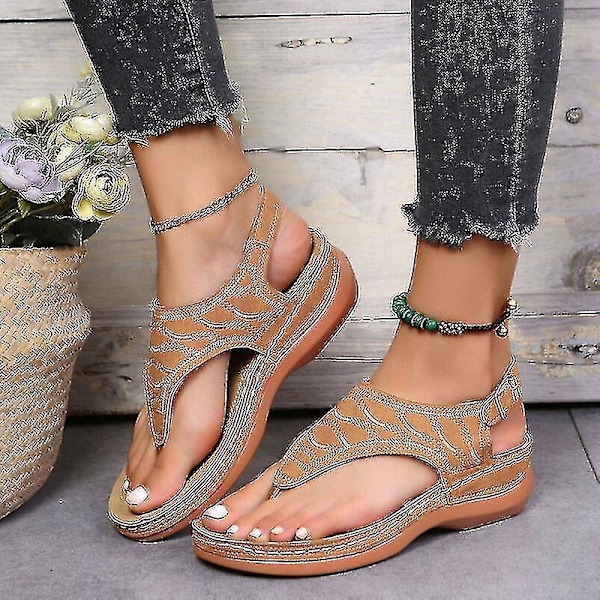 Ortopædiske Kvinders Casual Flade Flip Flops Lav Kile Sandaler UK7 (EU41) - Brun