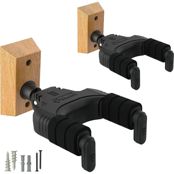 2-Pack gitarveggfeste med krok for elektrisk, akustisk, bass og ukulele