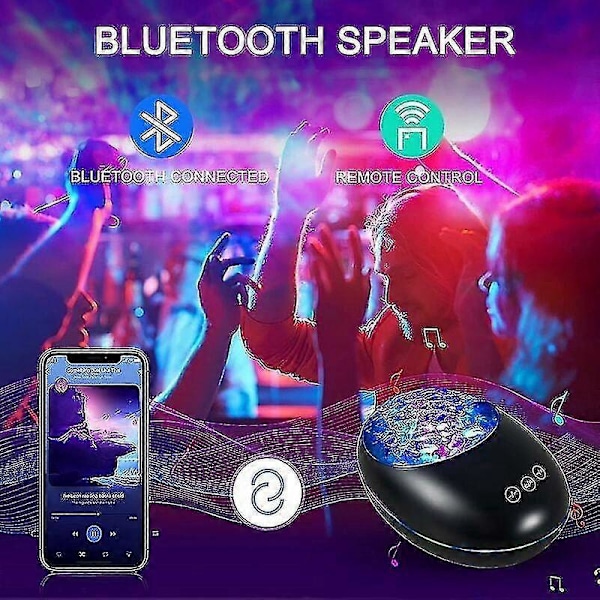 Projektor Natlampe Med Fjernbetjening Og Timer, USB Genopladelig, Bluetooth Projektorlampe Med 8 Farvetilstande Og 8 Naturmelodier Kompatibel Ki