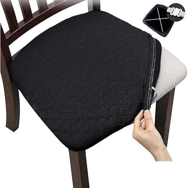 Elastiskt Jacquard Stolsöverdrag Stretch Våffelmönstrat Stolsöverdrag för Matsal (Svart, 4-pack)