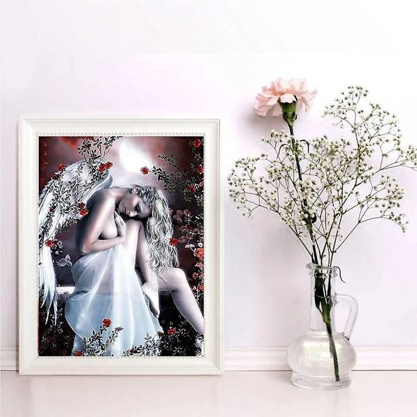 5D Gör-det-själv- diamond painting - Änglatema, korsstygnskonst i full harts för heminredning (30 x 40 cm)