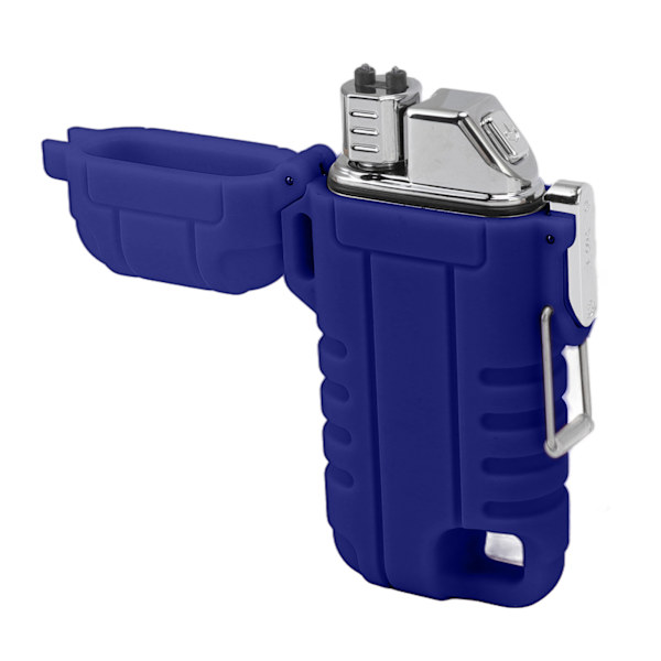 USB Genopladelig Lighter Vindtæt Dual Arc Lighter Vandtæt Flammeløs Elektrisk Lighter med Hængende Hul til Camping Blå