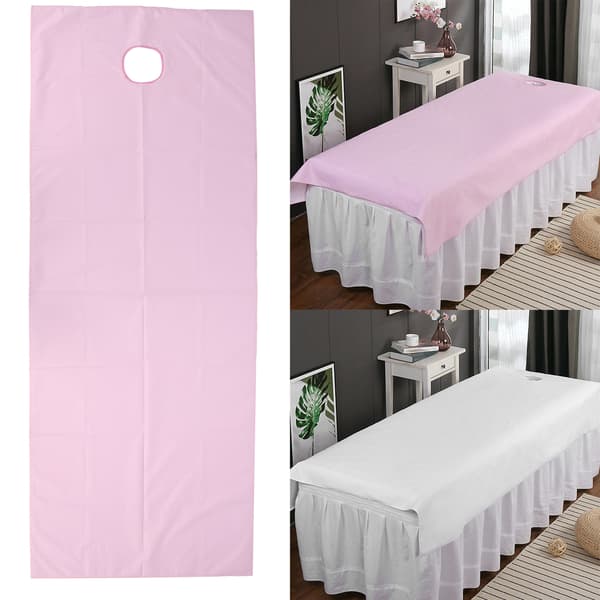 2 stk engangs laken pustende vanntett polyester massasjebenk trekk for skjønnhetssalong (hvit rosa)