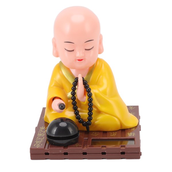 Liten buddhistisk munk solornament, lysenergisensor, automatisk nikkende, bankende munkdekorasjon for kontor, hjem, bil, gave, gul