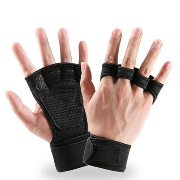 Håndvægtløftningshandsker Anti-Slip Fitness Træningshandsker Halv Finger Længde Forlænget Viklet Håndled Beskyttelseshandsker Sort XL