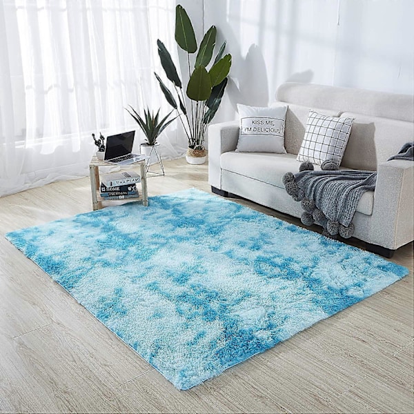 Mjuk Matta Supermjuk Fuskpäls Sammet Modern Fluffig Inredningsmatta Långhårig Pälslook Mysig Sängmatta Soffmatta (Blå 80x120 Cm)