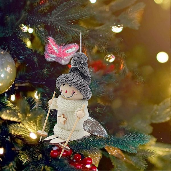 Skidåkande Jultomte Julgransprydnader Jultomten Snögubbe Älg Skidåkare Skidtomte Docka Julgran Hängande Prydnad Utomhus Sportfans Gåvor för 2021 Ny (B, 2st