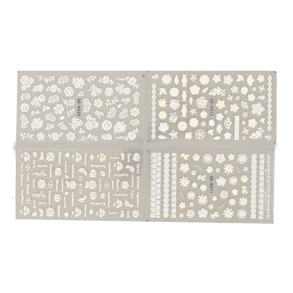4 st Nail Art Stickers Kit ihåliga självhäftande 5D DIY Färgglada Nail Stickers Set för makeup