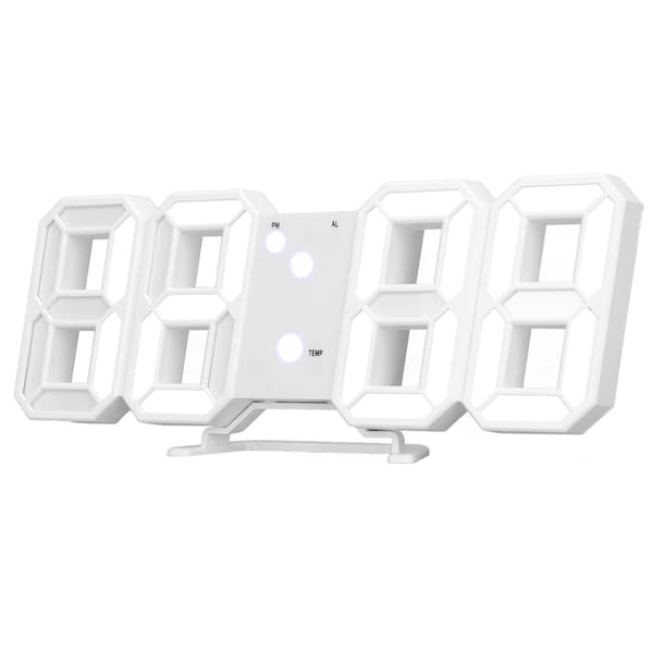 3D LED digital väckarklocka ABS nattlampa temperatur skrivbordsväggklocka för heminredning sovrum vit