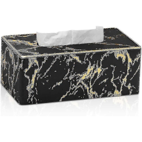 Servettbox Omslag Stilren Rektangulär Servettboxhållare Med Magnetisk Botten För Badrum Sovrum Eller Kontor (svart Guld Marmormönster)