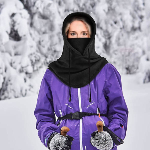 Multifunktionell Fleece Balaclava Mössa för Skidåkning, Motorcykel, Camping, Vandring - Svart
